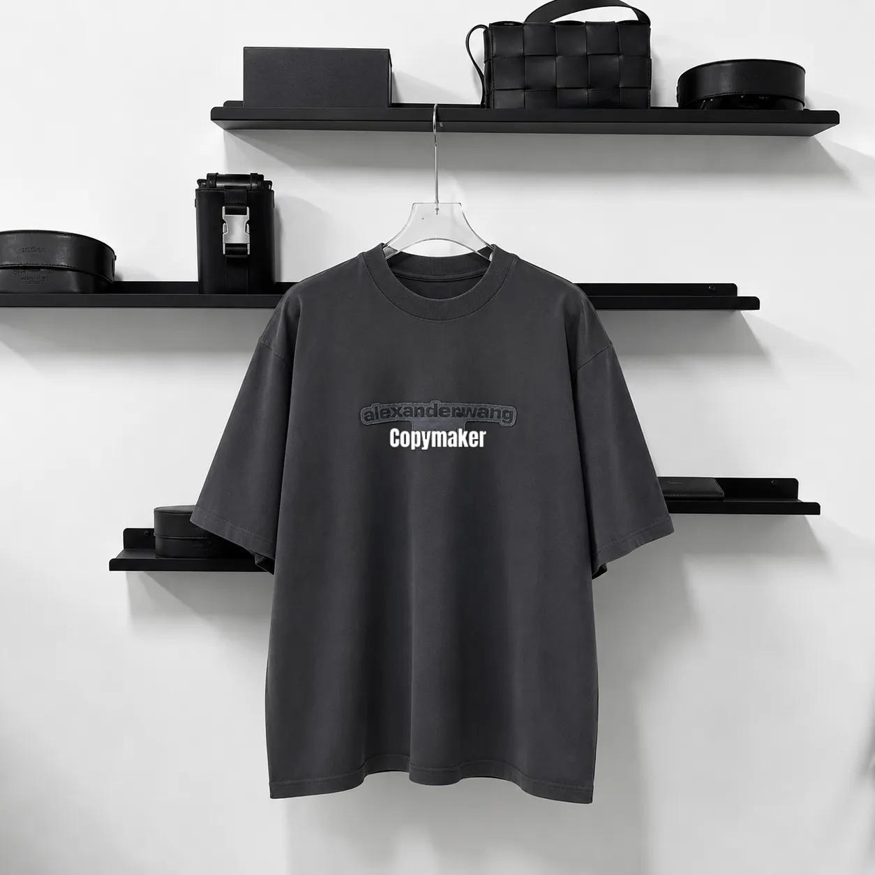 【預售】Alexander Wang 26SS 貼布字母logo 水洗做舊短袖T恤 黑灰色