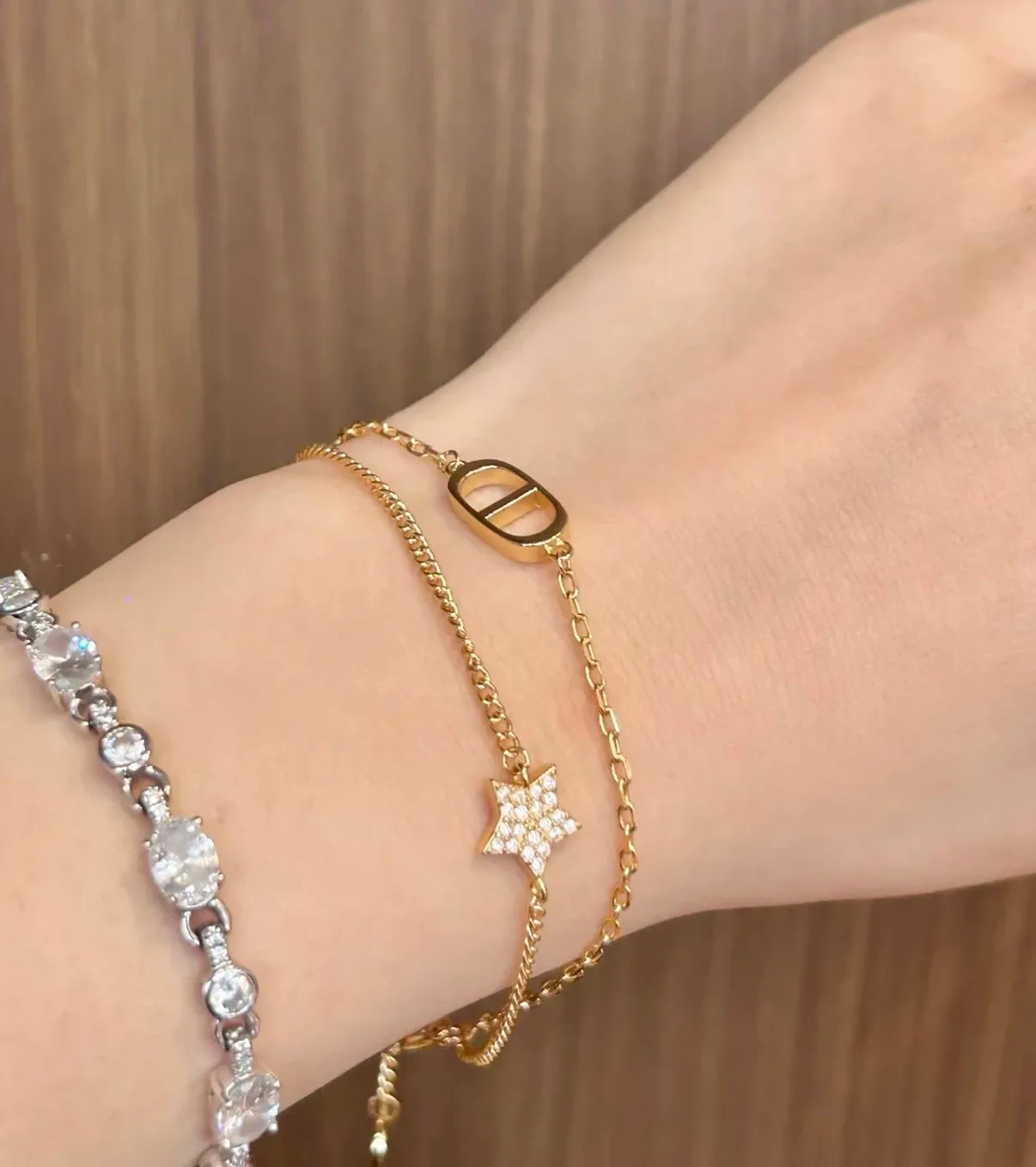 【現貨】【過驗】D1OR BOIS DE ROSE系列 CD星星雙鏈 雙層手鍊手環 金色 男女同款