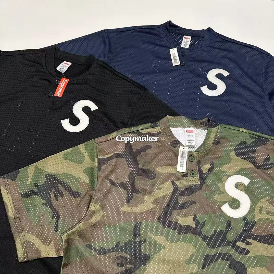 【預售】Sup SS25 WEEK1 S logo Baseball Henley 亨利領網眼刺繡logo球衣棒球服短袖T恤 四色