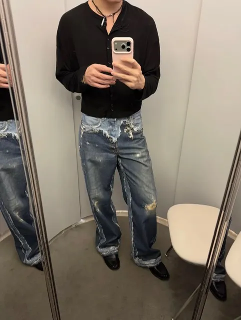 【預售】Acne Studios 26SS 破壞假兩件3D印花 牛仔褲工裝褲 1981M