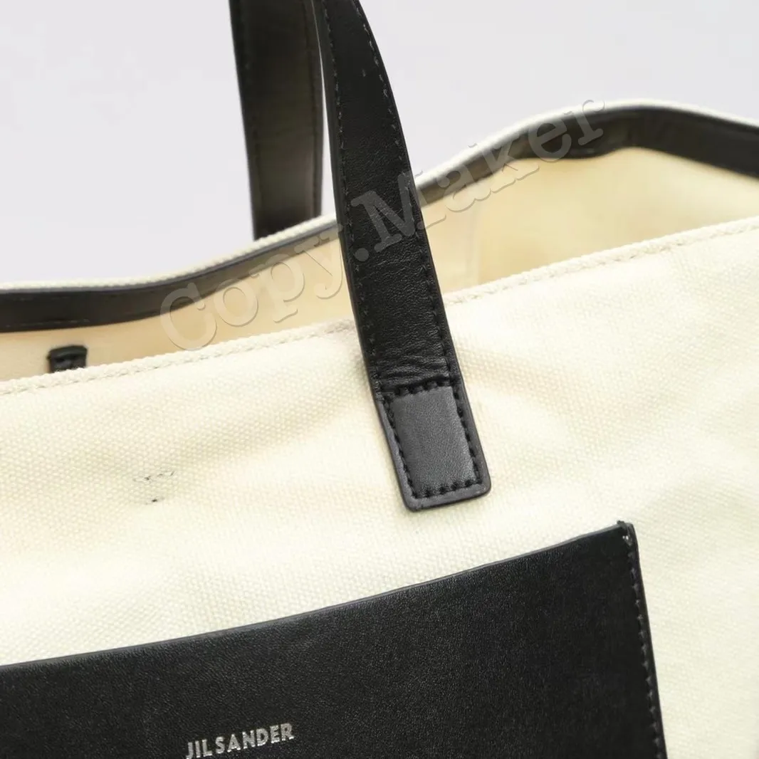 Jil sander 小logo 帆布皮革拼接 托特包 肩背包 側背包 手提袋 JS