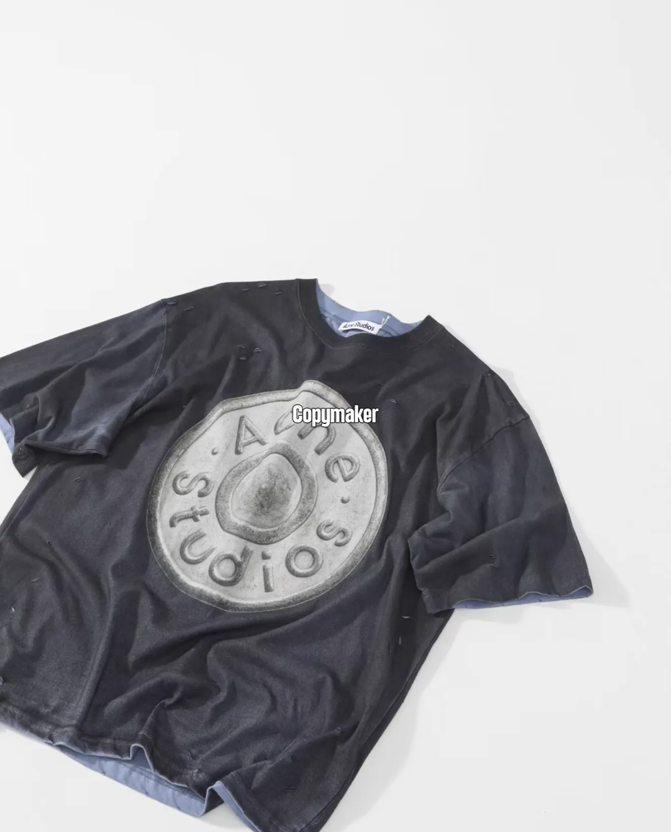 【618新品】【特價】Acne Studios 26SS 噴砂水洗做舊破壞拼色 徽章大logo 短袖T恤 黑灰