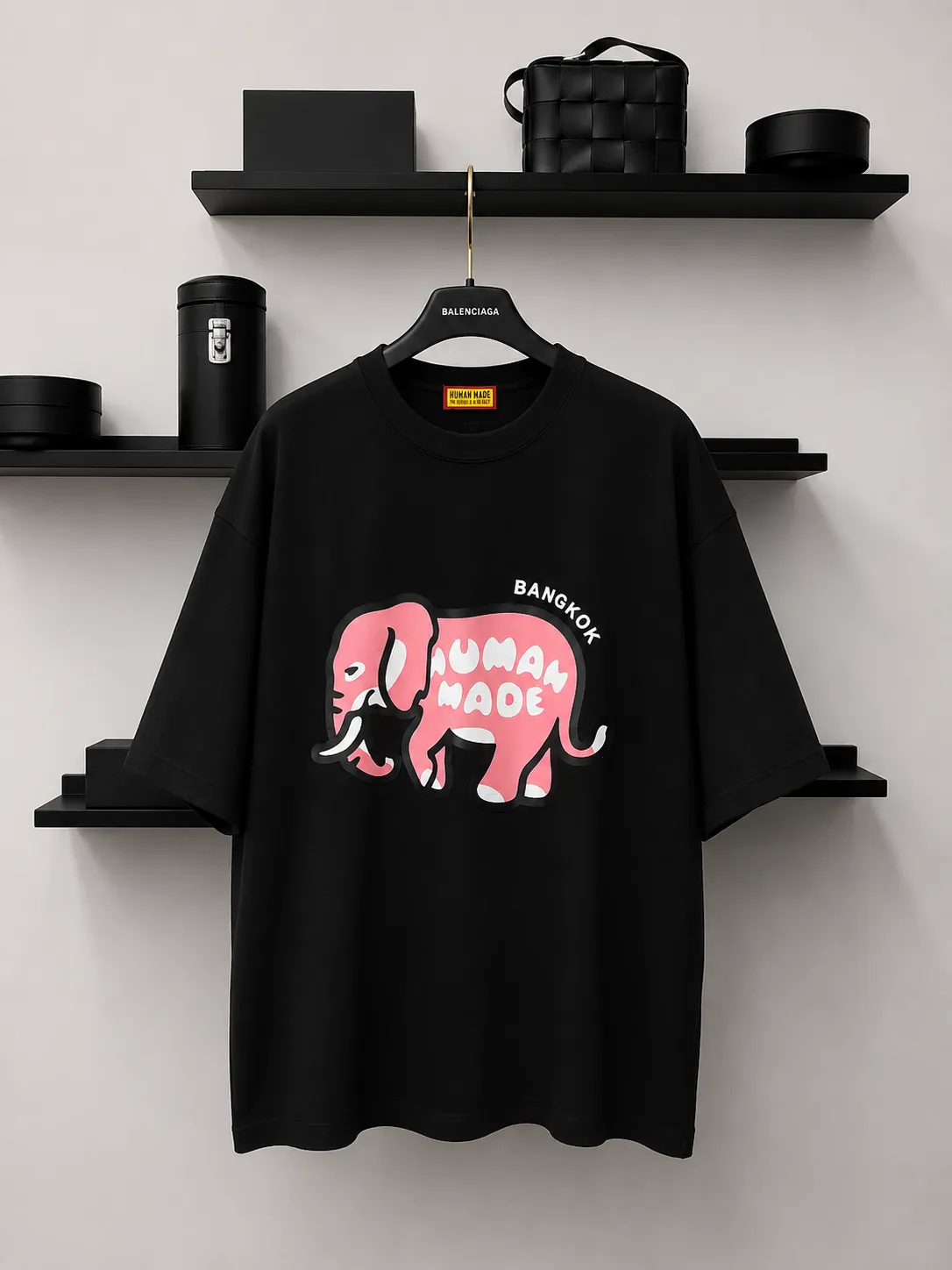 【預售】Human Made 26SS 曼谷開幕限定 粉色大象 竹節棉 短袖T恤 黑/白