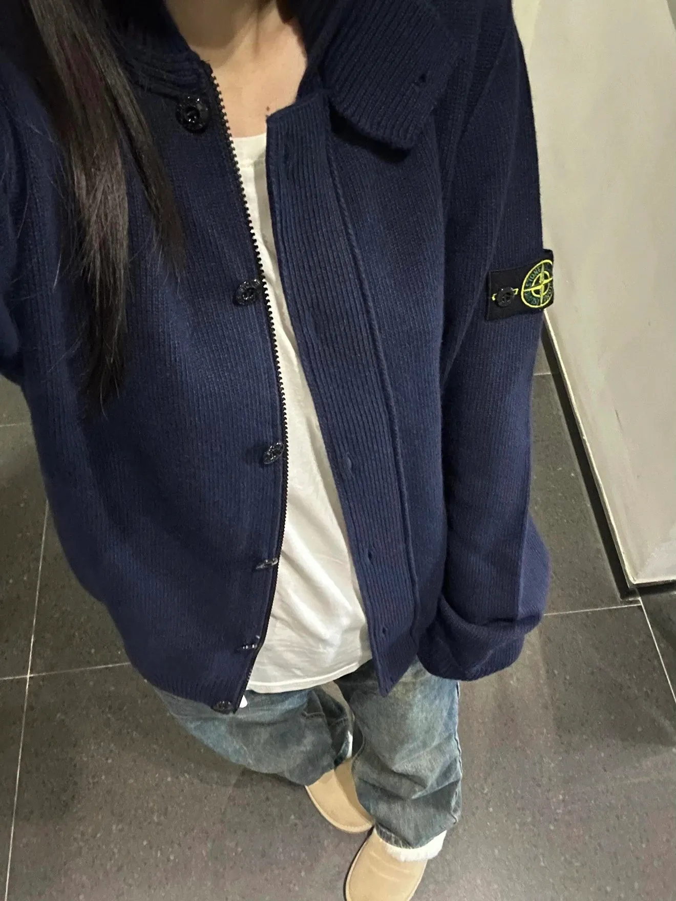 【現貨】STONE ISLAND 25FW 拼接羊毛 厚款毛衣夾克外套 石頭島 藏青/白色