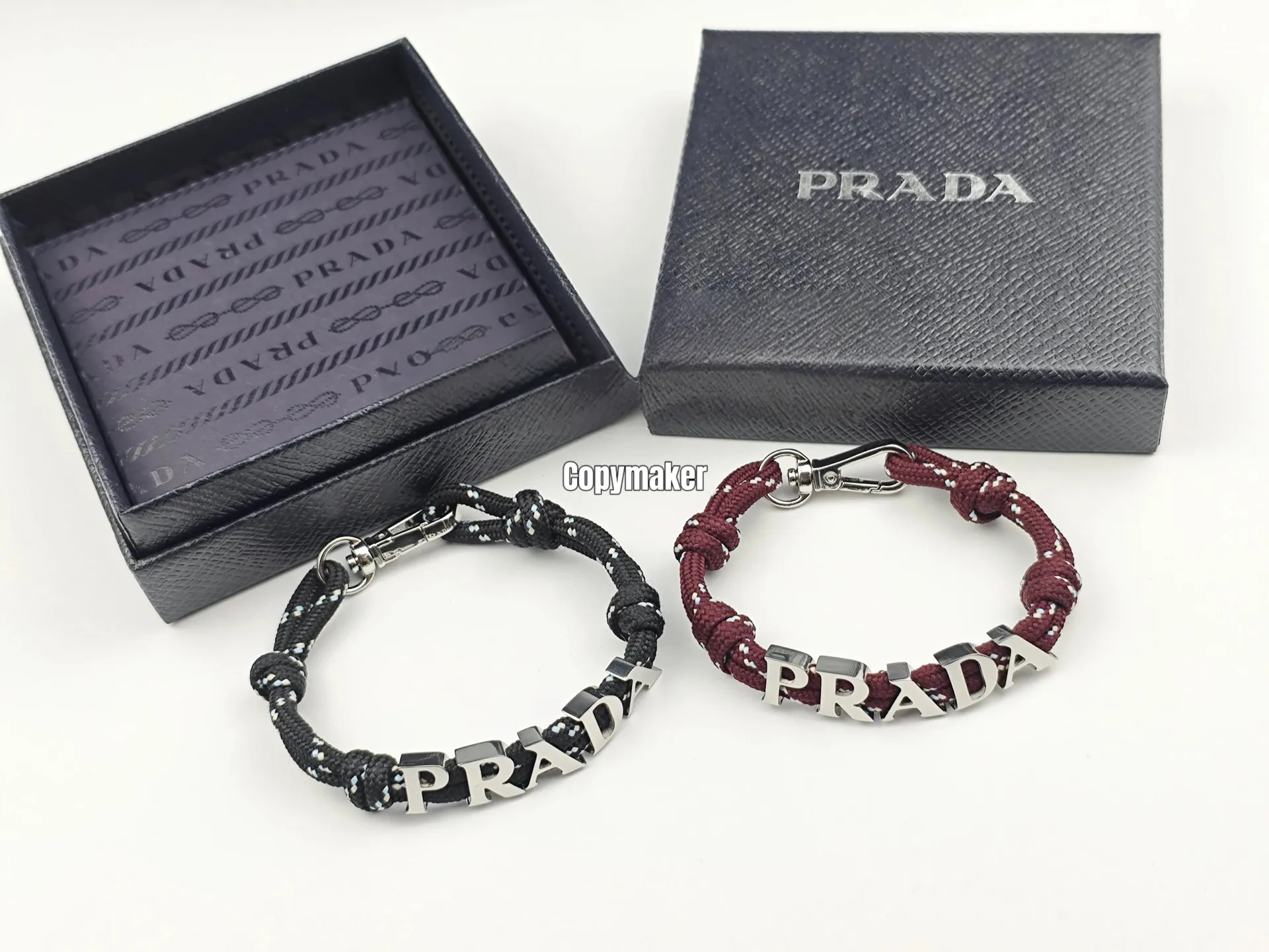 【618新品】【過驗】PRA 金屬logo 編織手鏈手環手繩 黑色/酒紅