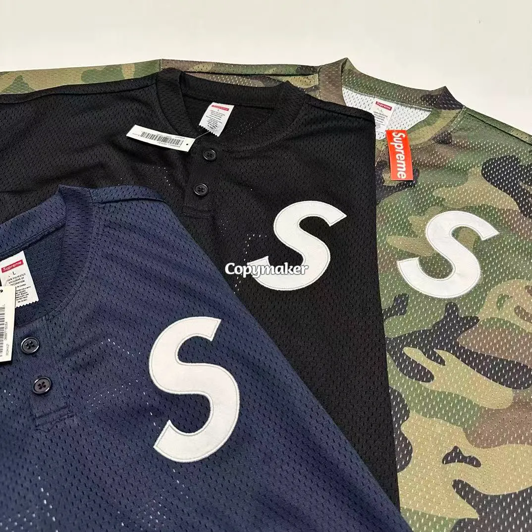 【預售】Sup SS25 WEEK1 S logo Baseball Henley 亨利領網眼刺繡logo球衣棒球服短袖T恤 四色