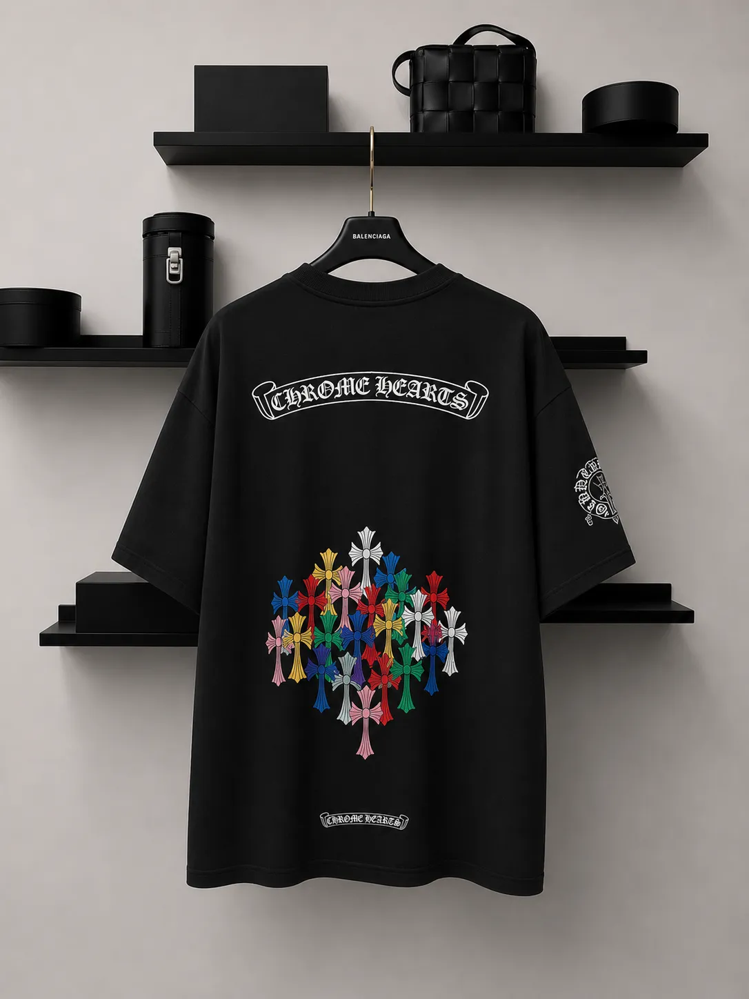【預售】Chrome Hearts 25SS 胸口小字 後背彩色十字架 短袖T恤 CH克羅心 黑色/白色