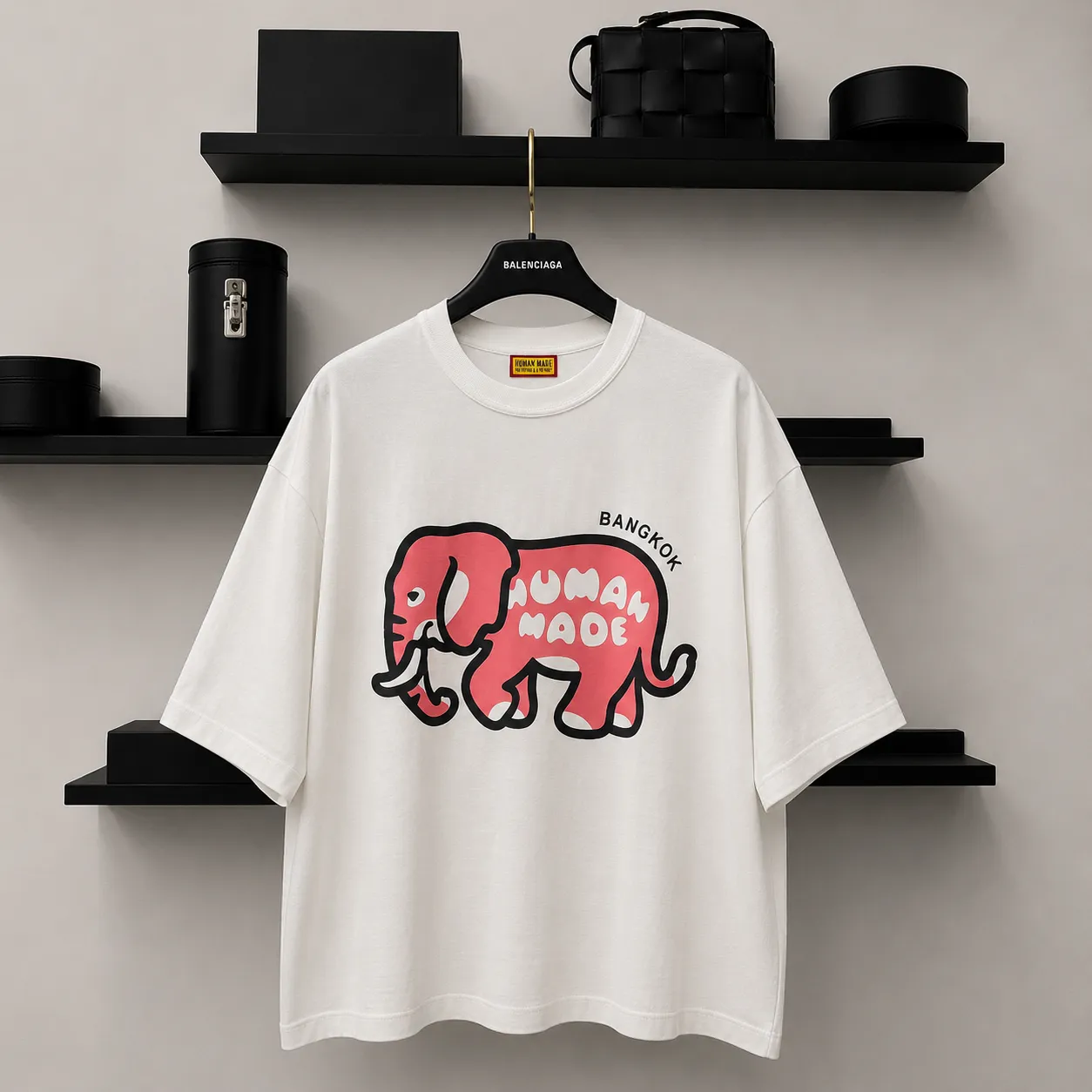 【預售】Human Made 26SS 曼谷開幕限定 粉色大象 竹節棉 短袖T恤 黑/白