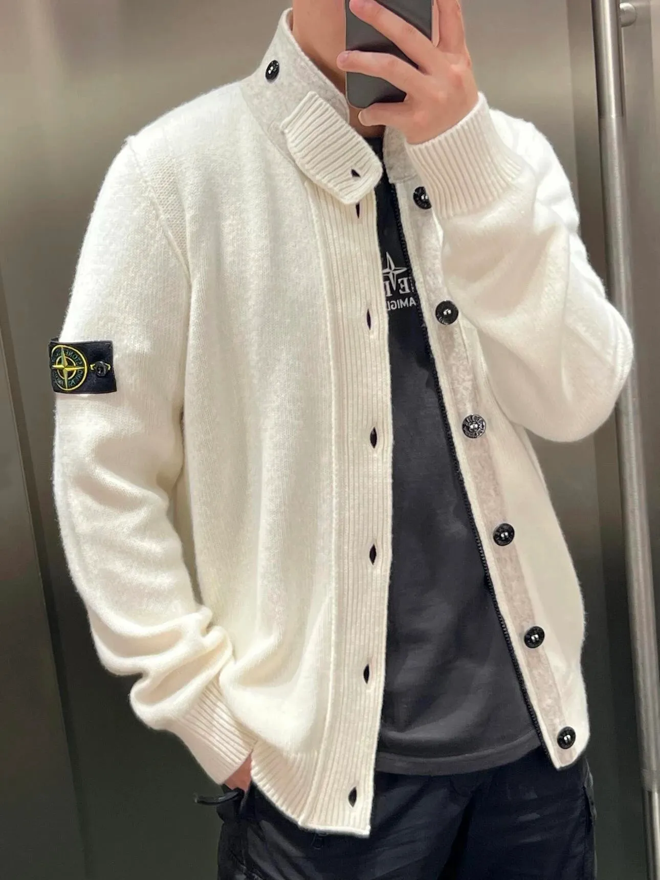 【現貨】STONE ISLAND 25FW 拼接羊毛 厚款毛衣夾克外套 石頭島 藏青/白色