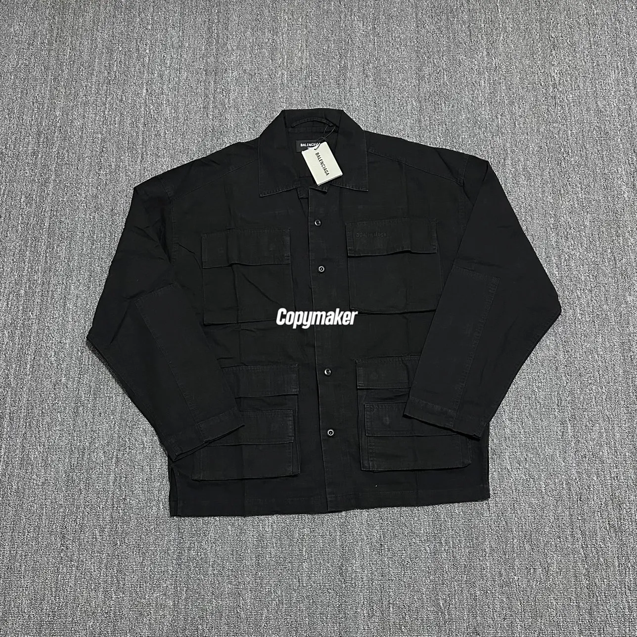 【預售】【福利回饋】巴黎 BLC 24FW 小標刺繡logo 水洗多口袋工裝夾克外套襯衫 黑色