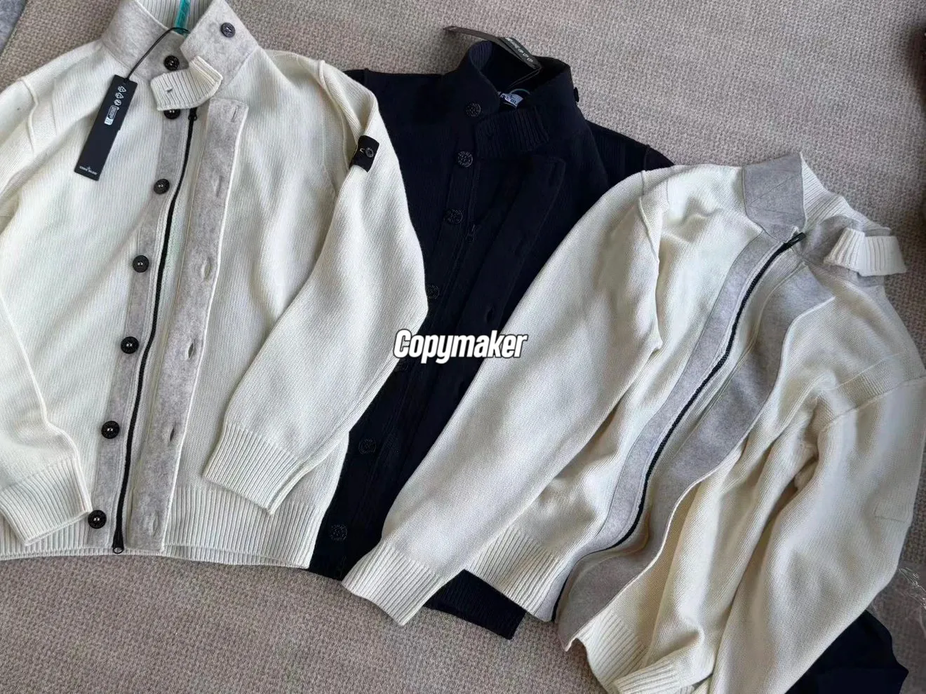 【現貨】STONE ISLAND 25FW 拼接羊毛 厚款毛衣夾克外套 石頭島 藏青/白色