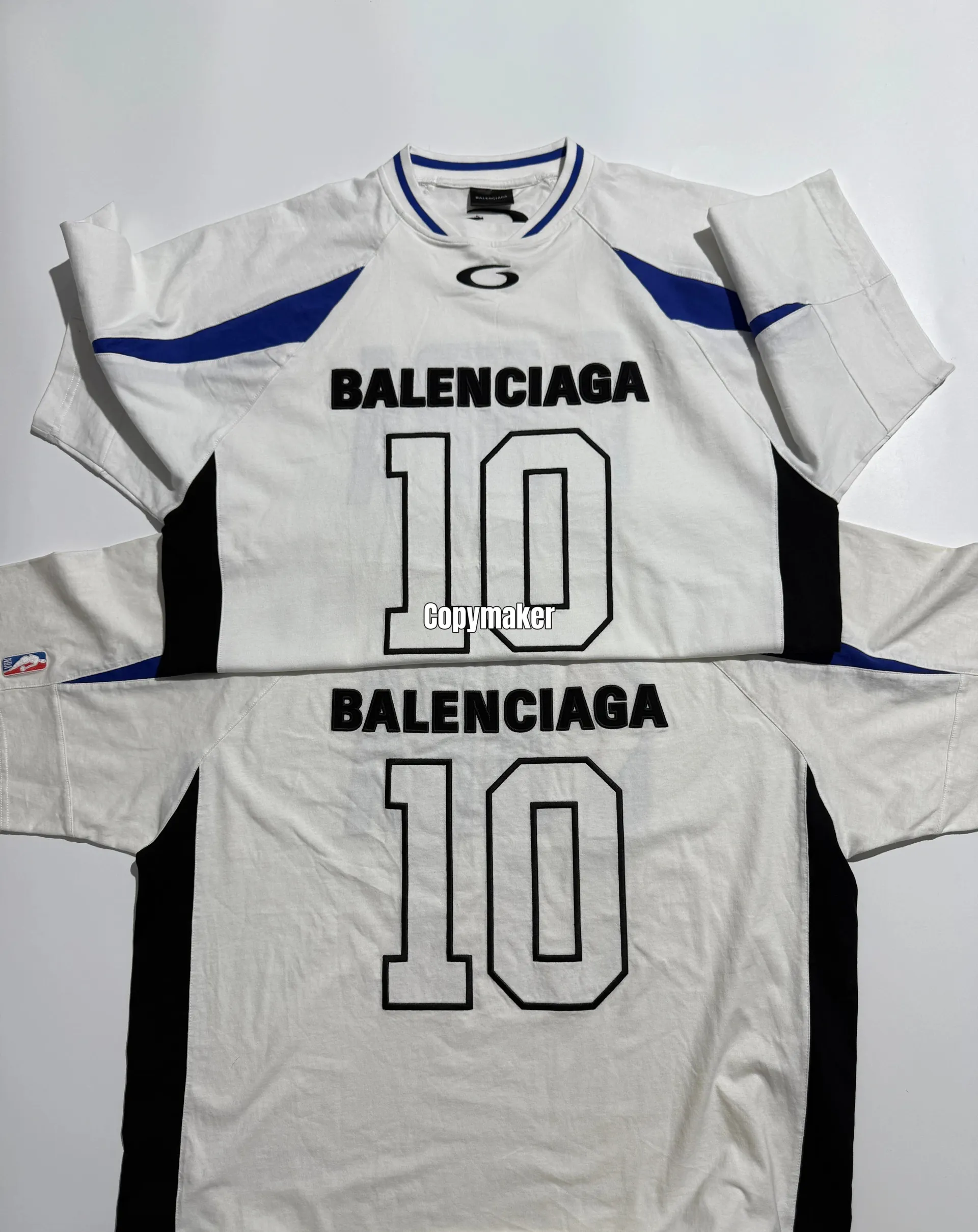 【618新品】【過驗】巴黎 BLC 26SS x NBA 聯名 拼接刺繡logo 短袖T恤足球衣 白色