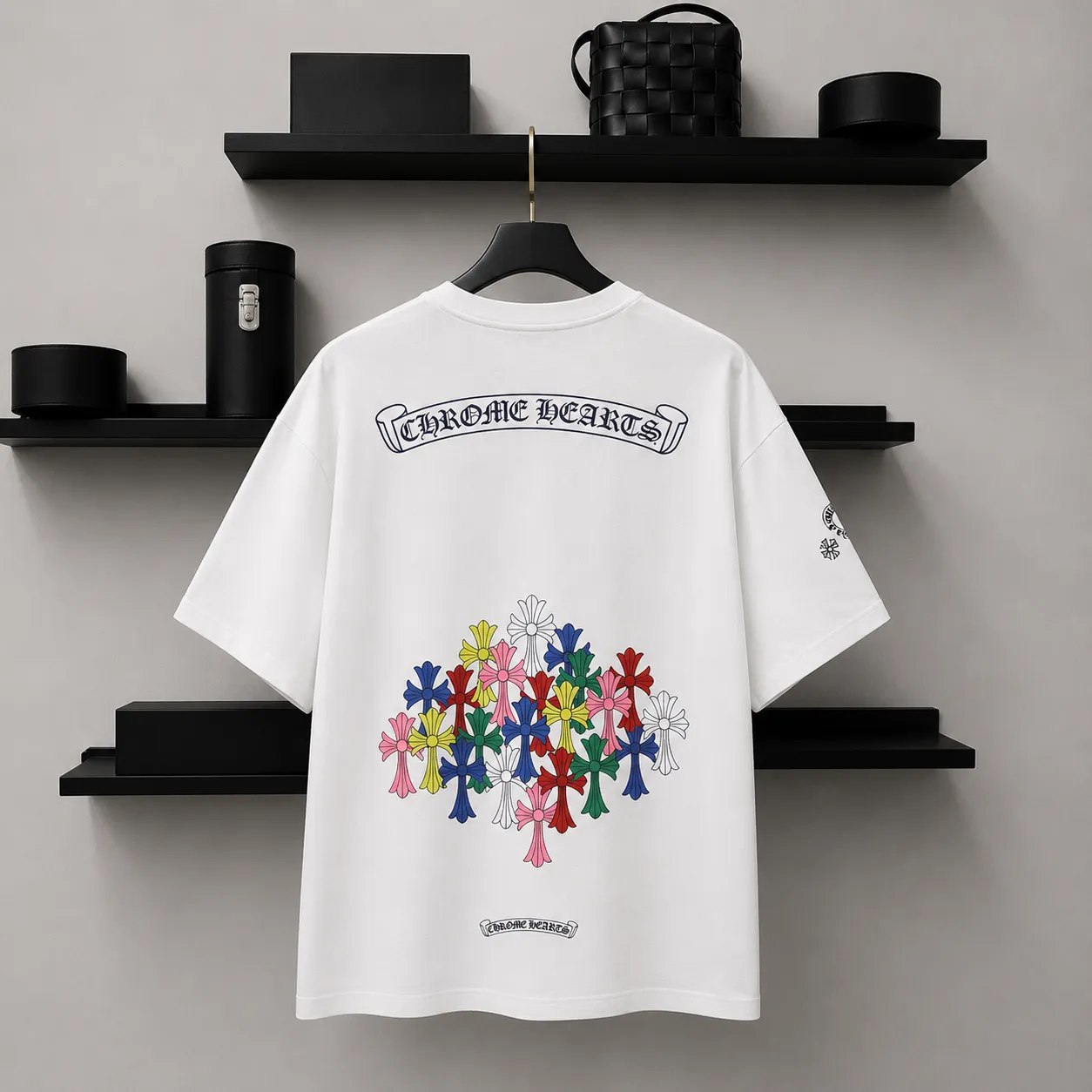 【預售】Chrome Hearts 25SS 胸口小字 後背彩色十字架 短袖T恤 CH克羅心 黑色/白色