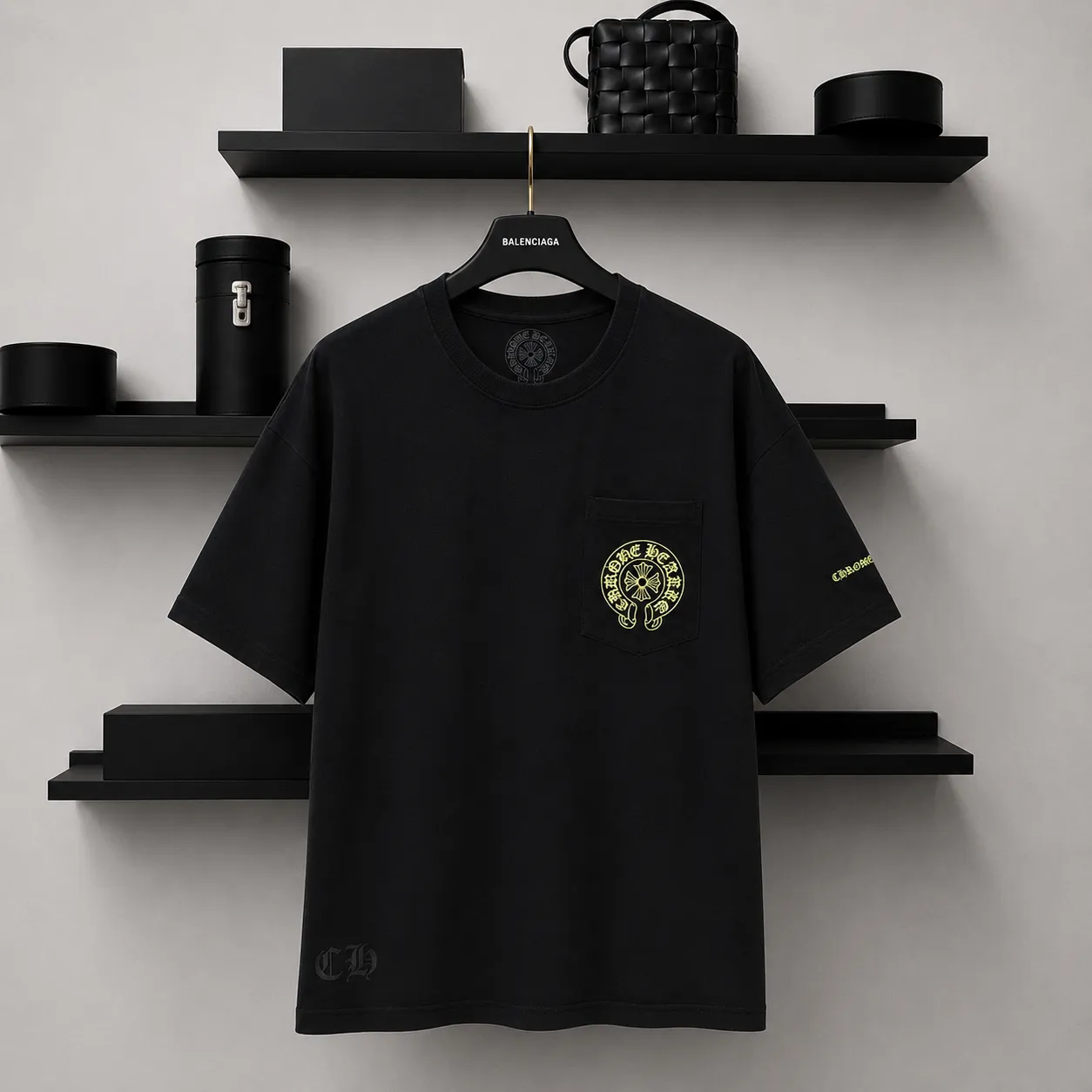 【預售】Chrome Hearts 26SS 螢光印花 胸前口袋後背大馬蹄 短袖T恤 CH克羅心 黑色/白色