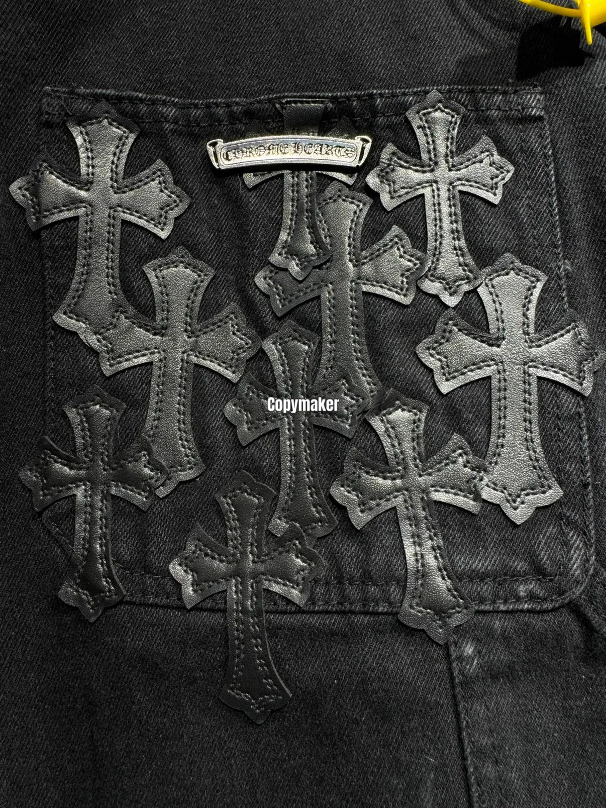 【618新品】Chrome Hearts Chino 克羅心 鍍銀五金後口袋拼皮十字架 牛仔短褲休閒褲