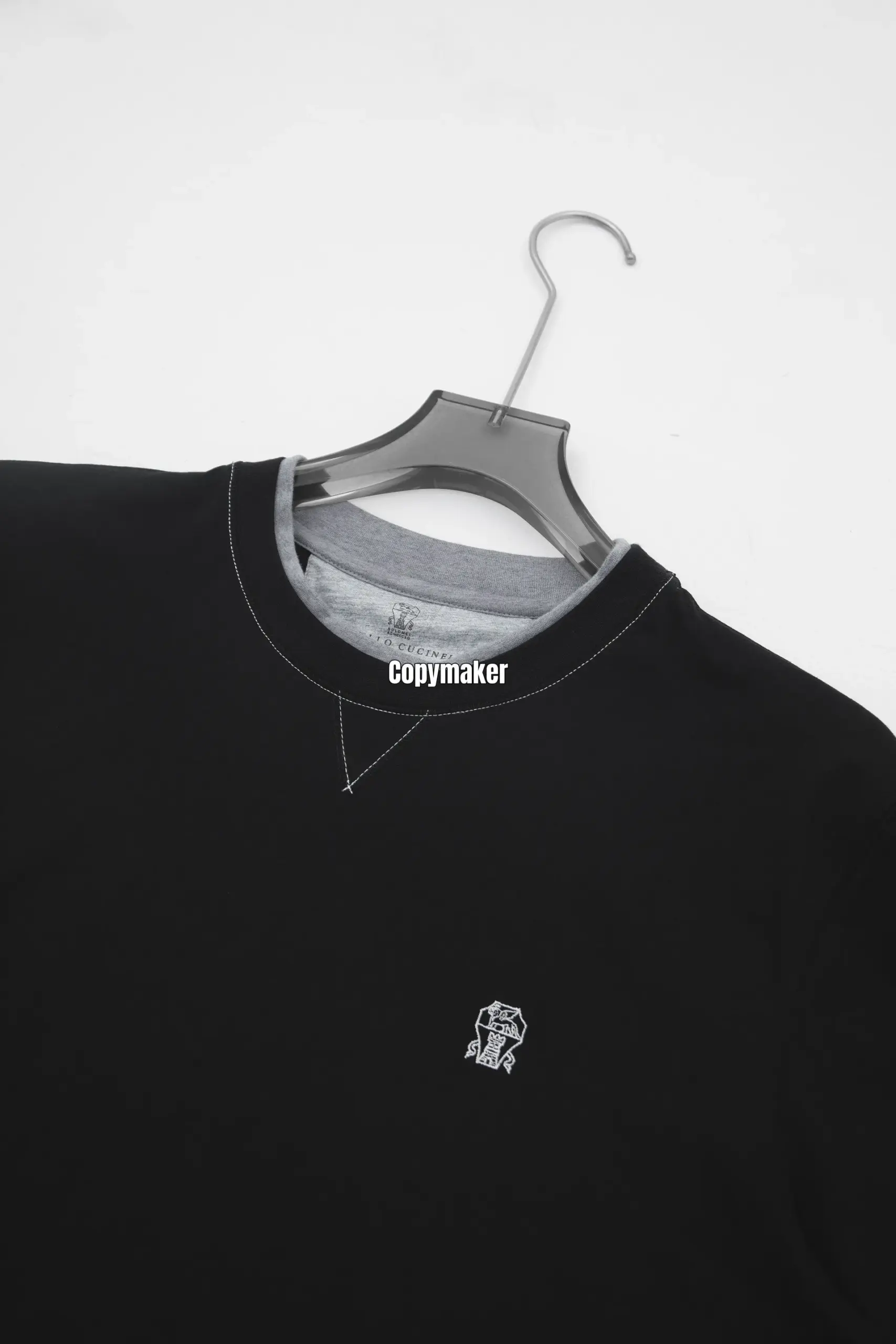 【預售】【過驗】Brunello Cucinelli Travelwear系列 徽章刺繡 雙層假兩件圓領短袖T恤 黑色
