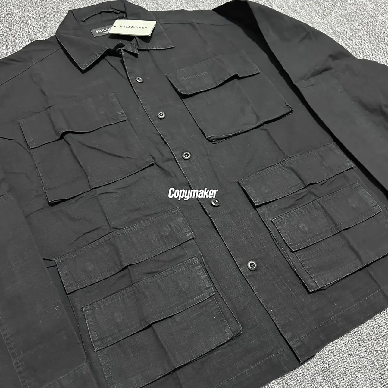 【預售】【福利回饋】巴黎 BLC 24FW 小標刺繡logo 水洗多口袋工裝夾克外套襯衫 黑色
