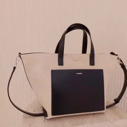 Jil sander 小logo 帆布皮革拼接 托特包 肩背包 側背包 手提袋 JS