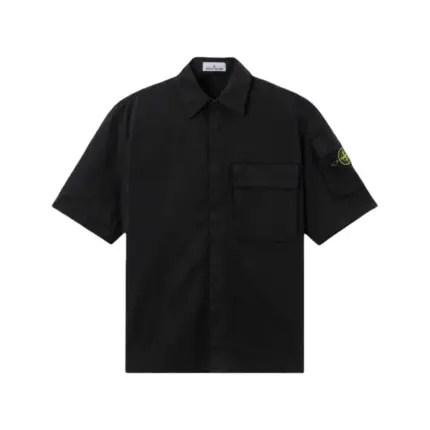 【現貨】STONE ISLAND 26SS  石頭島 純棉梭織袖章 工裝短袖襯衫T恤短袖夾克 黑色