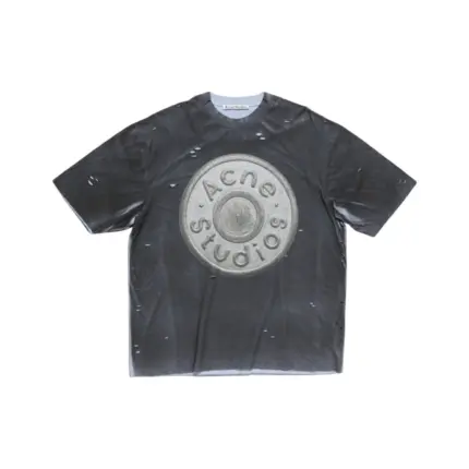 【618新品】【特價】Acne Studios 26SS 噴砂水洗做舊破壞拼色 徽章大logo 短袖T恤 黑灰