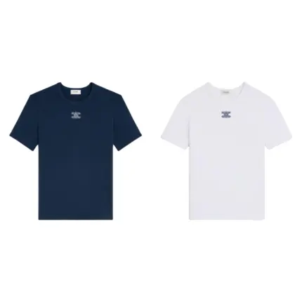 【預售】【女款】CELIN 26SS 凱旋門經典刺繡 logo 素色 短袖T恤 深藍/白色