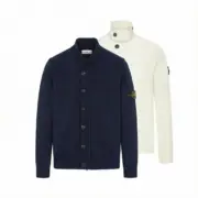 【現貨】STONE ISLAND 25FW 拼接羊毛 厚款毛衣夾克外套 石頭島 藏青/白色