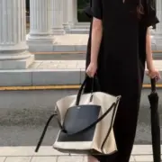 Jil sander 小logo 帆布皮革拼接 托特包 肩背包 側背包 手提袋 JS：圖片 5