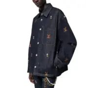 1V SS24 菲董聯名系列 logo字母刺繡圖案 牛仔外套夾克工裝 黑藍色：圖片 3