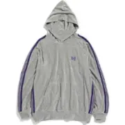 Needles 23AW 蝴蝶刺繡 絲絨復古織帶 帽T連帽衛衣帽衫 灰拼接紫色：圖片 6