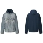 【預售】【雙11福利】巴黎 BLC 24FW 水洗雙材質 拼接牛仔連帽外套夾克 藍色