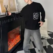 LOWE 23SS 素色口袋刺繡 圓領毛衣衛衣大學T長袖 針織：圖片 12