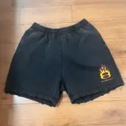 【現貨】【福利回饋免運】巴黎 BLC 24SS 雙環火焰刺繡 做舊破壞水洗 短褲棉短褲休閒褲：圖片 4