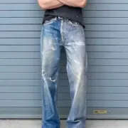 OUR LEGACY 23SS Third Cut 3D印花 塗鴉重工水洗拼色 直筒牛仔褲長褲休閒褲 淺藍色：圖片 4