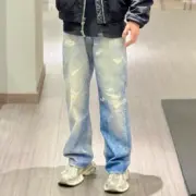 OUR LEGACY 23SS Third Cut 3D印花 塗鴉重工水洗拼色 直筒牛仔褲長褲休閒褲 淺藍色：圖片 5