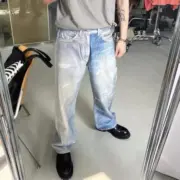 OUR LEGACY 23SS Third Cut 3D印花 塗鴉重工水洗拼色 直筒牛仔褲長褲休閒褲 淺藍色：圖片 7