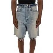 巴黎 BLC 23SS 條紋 水洗刷白 破壞流蘇 牛仔短褲 牛仔褲 休閒褲：圖片 3