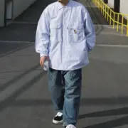 Carhartt WIP x INVINCIBLE 23SS 卡哈特 聯名 條紋復古口袋 襯衫薄夾克 藍色：圖片 5