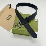 GUC 雙G板扣 經典老花緹花 頭層牛皮真皮皮帶 腰帶：圖片 6