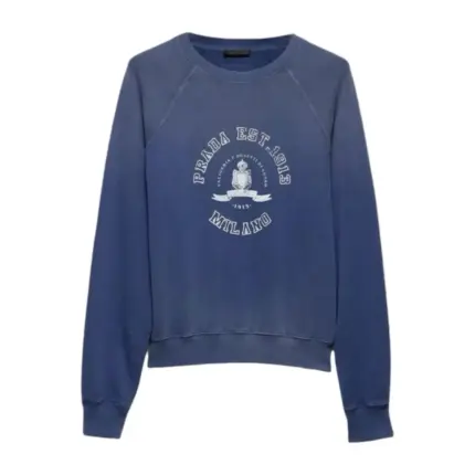 【現貨】【福利回饋】PRA 25FW 仿舊水洗印花 後背三角標貼布 衛衣大學T長袖 水洗藍