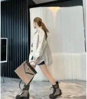 【預售】D1OR 23FW 雙面穿 刺繡logo 水洗牛仔格紋襯衫夾克外套：圖片 5