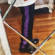 Needles 22SS Butterfly Regular Track Pants 蝴蝶刺繡 復古織帶 休閒褲直筒褲運動褲 黑紫：圖片 2