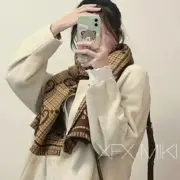 GUC 雙面字母 雙G緹花 千鳥格 羊毛 圍巾 披肩：圖片 7