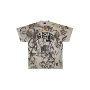 巴黎 BLC 23SS SKATER T-SHIRT  秀款 曼聯 水洗塗鴉作舊破壞 毛巾刺繡 短袖T恤：圖片 2