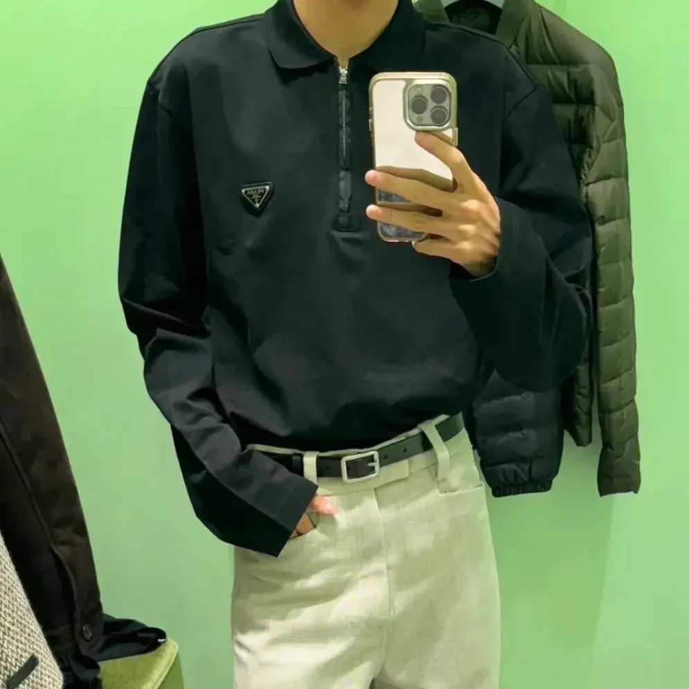 【現貨】PRA 25SS KF三角標logo 拉鍊Polo衫長袖T恤 黑色
