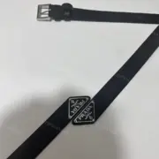 PRA  22FW 三角標 頭層牛皮 鍍銀鈀金 皮帶腰帶：圖片 9