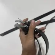 PRA  22FW 三角標 頭層牛皮 鍍銀鈀金 皮帶腰帶：圖片 10