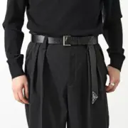 PRA  22FW 三角標 頭層牛皮 鍍銀鈀金 皮帶腰帶：圖片 3