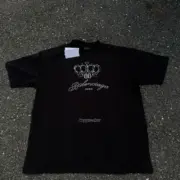 巴黎 BLC 24SS 水鑽燙鑽皇冠logo 小破壞 簡約素色 短袖T恤 黑色：圖片 6