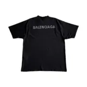 巴黎 BLC 23SS 水鑽燙鑽字母logo 小破壞 簡約素色 短袖T恤 黑色：圖片 9