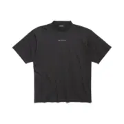 巴黎 BLC 23SS 水鑽燙鑽字母logo 小破壞 簡約素色 短袖T恤 黑色：圖片 3